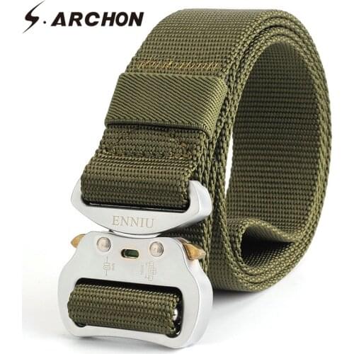 S.ARCHON Quick Release Thick Military Combat Nylon Belts Men Metal Buckle Knock Off Tactical Strap Male Survival SWAT Belt 3.8cm
