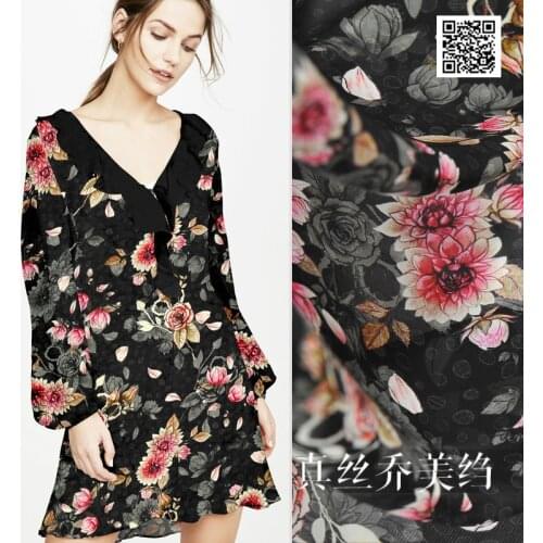 Flower rhyme silk Qiaomei crepe silk fabric mulberry silk digital printing cloth clothing dress spring and summer
