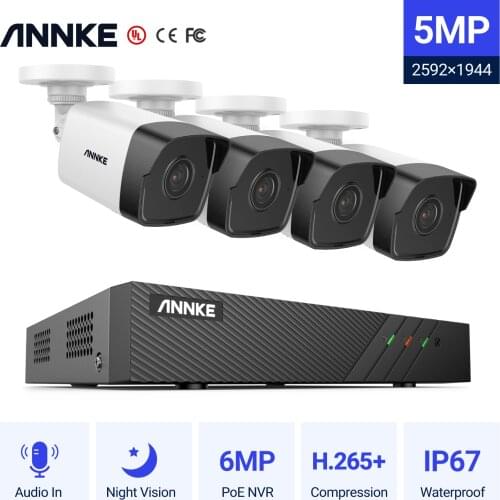 ANNKE 8CH HD 5MP POE Network Video Security System 6MP H.265+ NVR With 4X 5MP 30m EXIR Night Vision Weatherproof WIFI IP Cameras