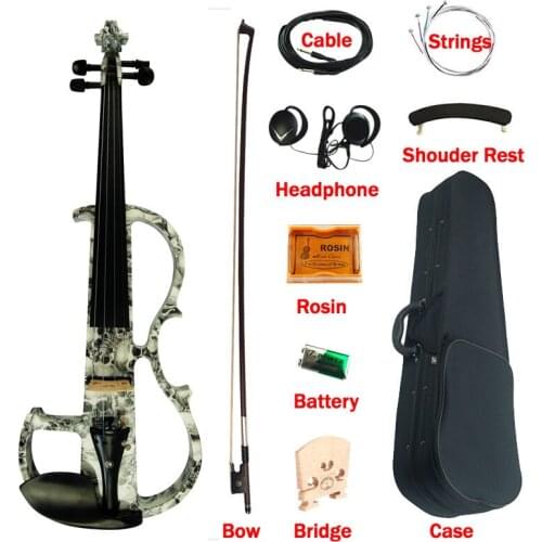 Advanced Electric Silent Art Violin 4/4 Ebony Fittings Skeleton Painted Solid Wood Violino Music Instruments w/ case bow rosin