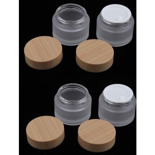 Pack of 4, Empty Face Cream Pots Frosted Glass Make Up Lotions Ointment Sample Jars Travel 20g (Clear) High-Grade Glass