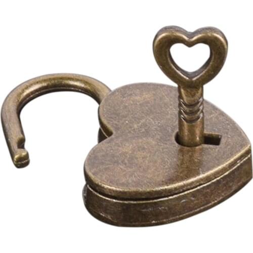 Vintage Heart Shape Mini Padlock Bag Travel Suitcase Luggage Box Case Key Lock