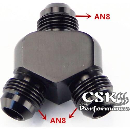 Inlet AN8 8AN Outlet Y Block Car Aluminum Alloy Fittings Adapter Black