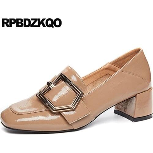 Closed Brand Size 33 Metal Retro Fashion Vintage Black Chunky Casual Square Toe 2018 Designer Women Luxury Shoes Medium Heels