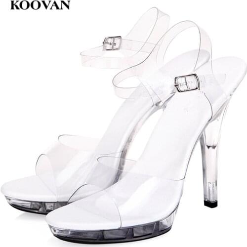 Koovan Women Pumps 2021 new Catwalk required Transparent Glass Woman Sandals Ultra High Heels Shoes 15cm Large Size 34-44