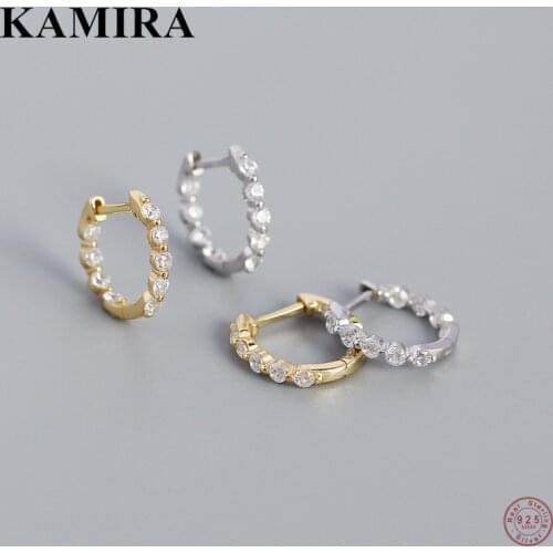 KAMIRA 925 Sterling Silver Retro Goth Luxury Shiny White Zircon Circle Hoop Earrings for Women Sweet Popular Elegant Jewelry New