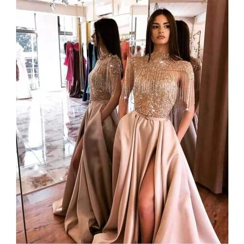 2021 A Line Prom Dress Luxury Robe De Soiree Beaded Girls Saudi Arabia Kaftans Turkish Pageant Gowns Vestidos