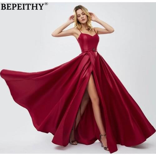 BEPEITHY Vestido De Festa Red Long Prom Dresses 2020 Sexy High Slit Green Evening Party Gown A-line платье вечернее