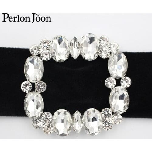 2pcs 7.3cm(inner 3.5cm) Flashing square belt buckel rhinestone big glass crystal decoration for wedding dress accessories KT025