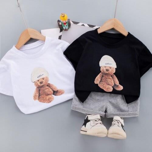 2021 Summer toddler girls cotton Clothing sets Baby Boys cute bear T-shirt +shorts Fashion 2pcs Outfits infant kids clothes