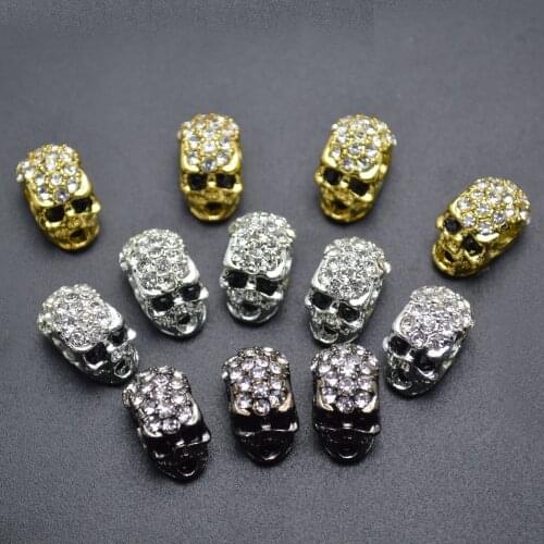 4 Holes Paved Crystal Beads Cute Skull Metal Charms Spacer Loose Beads Jewelry Findings