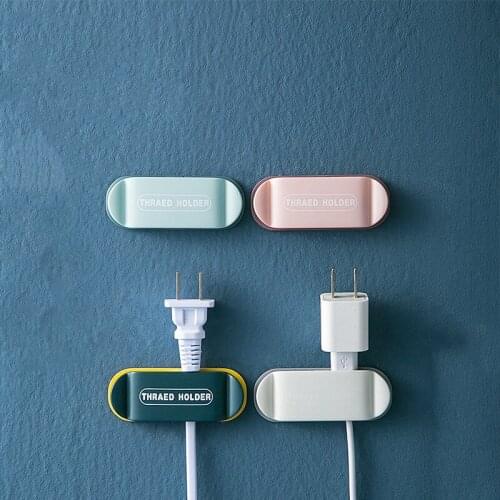 4PCS Self Adhesive Plug Hook Desk Cord Organizing Wire Holder System, Wall Mounted Hooks for Kitchen Home Office, Navy/Blue/Pink