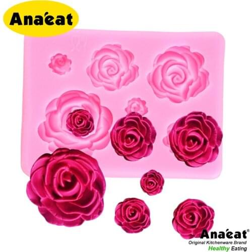 ANAEAT 1pc Rose Flower Silicone Molds Wedding Cupcake Topper Fondant Cake Decorating chocolate mold