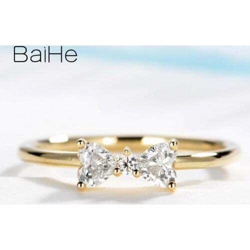 BAIHE Solid 14K Yellow/White Gold About 0.30ct H/SI Round & Heart Natural Diamonds Jewelry Wedding Band Fine Jewelry Trendy Ring