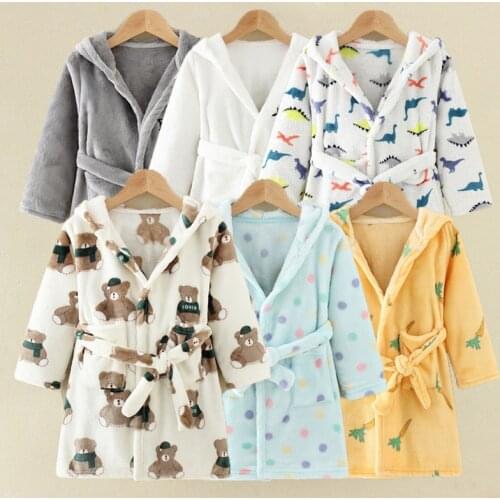 Boys Girls Bathrobes Toddler Kids Robes Soft Childrens Flannel Bathrobes Hoodie Pajamas Sleepwear For Children Clothes 2-8 Y