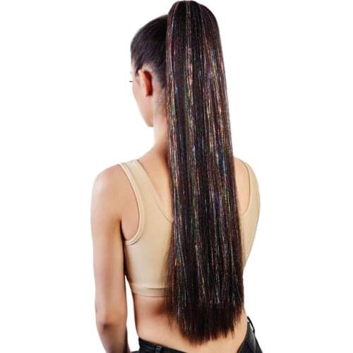 Glittering Synthetic Hairpiece Ponytail Clips Hair Extension False Overhead Pigtail Natural Straight Fake Pony Tail