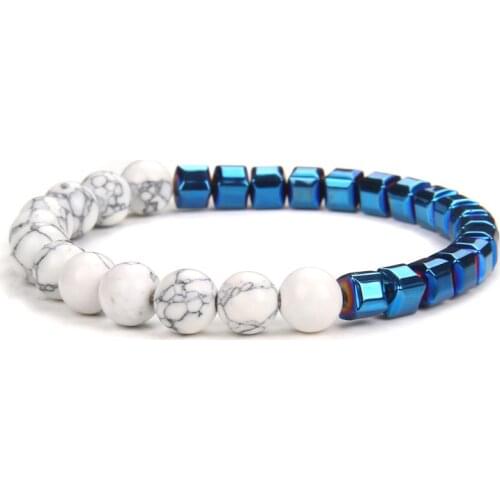 Turquoises Bracelet Blue Square Hematite Bracelets For Women Men Cool Modern Punk Jewelry Granite White Jades Pray Health Bangle