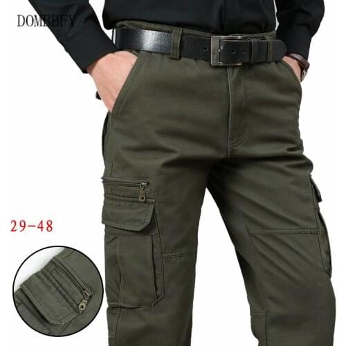 Mens Cargo Pants Casual Cotton Multi Pockets Overalls Military Tactical Pants Army Straight Work Long Trousers Plus Size 48