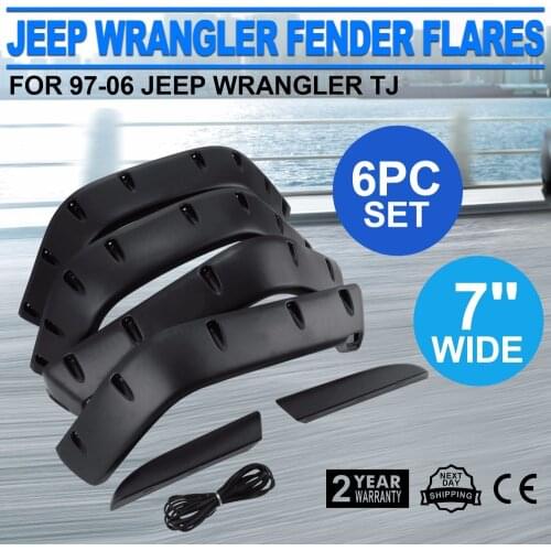 For 97-06 Jeep Wrangler TJ 7" Wide Pocket Style Protector Fender Flares 6pcs Set
