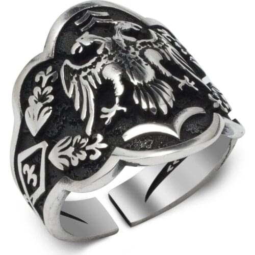 Double Headed Eagle Archer (Thumb Ring In Traditional) Model 2 silver ring
