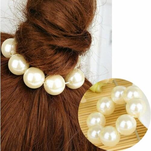 Goocheer New Arrival 1PC Big Imitation Pearl Beads Hair Band Tie Rope Ring Bun Holder Elastic Gift Headwear