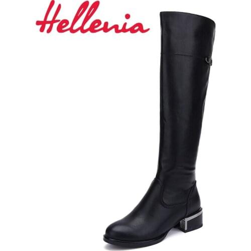 Hellenia 2018 Autumn Spring Long Boots New Style Women Flats Low Thick Heel Female Sexy Shoes Comfortable Soft Women Shoe Boot