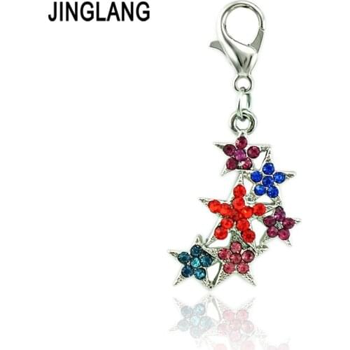 JINGLANG Wholesale Classic Lobster Clasp Charms Multicolor Rhinestone Star Series DIY Charms For Jewelry Making Accessories