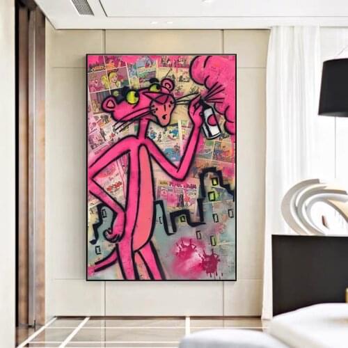 Graffiti Pink Panther Canvas Painting Colourful Posters and Prints Cuadros Street Wall Art Pictures for Living Room Home Decor