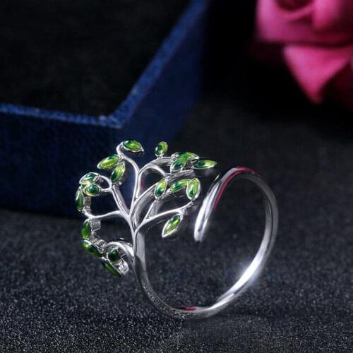New womens hand drop glaze green leaf branch ring small fresh opening single ring adjustable beautiful engagement ring