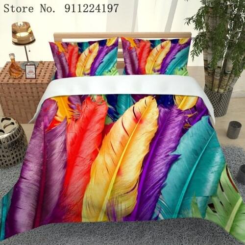 Colorful Feathers Duvet Cover Home Textile Warm Bedding Set Single Double Queen King Size For Kids Microfiber Bed Linen
