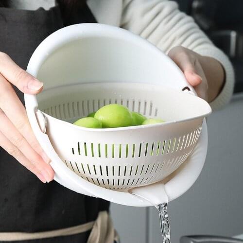 Kitchen Vegetable Washing Basket Rice Double-layer Plastic Flip Drain Basket Fruit Bowl Fruit Tray Storage Basket Vegetable Sink