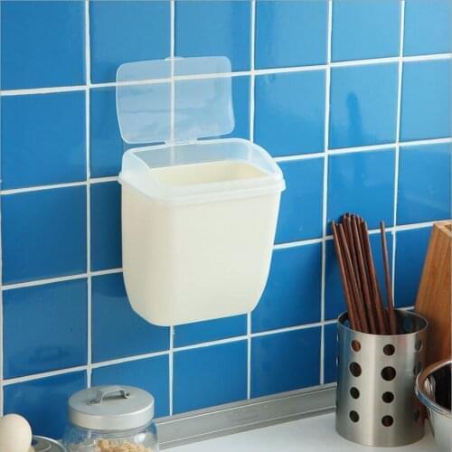 Kitchen Wall Mounted Trash Can Mini Plastic Rubbish Bin Wall Electrostatic Sticky Hanging Waste Basket Bathroom Toilet Waste Bin