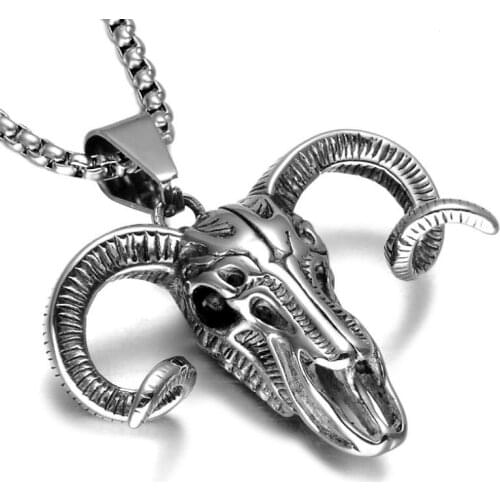 2019 New Horn Goat Skull Pendant 316L Stainless Steel Fashion Soild Fashion Cool Skull Sheep Pendant