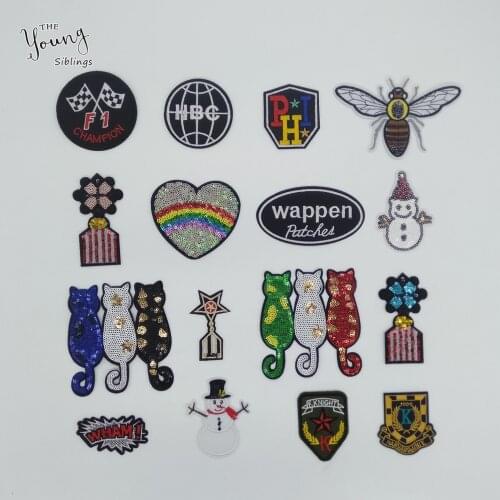 Hot Sale Cartoon Iron on patch Embroidery Applique Sewing Fabric Badges DIY Hot melt adhesive Sequins patch Clothing Accessories