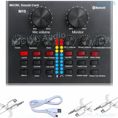 M10 Sound Card Audio Set Interface External USB Microphone Live Bluetooth Function Preamps Mixer for Computer PC Laptop Sing