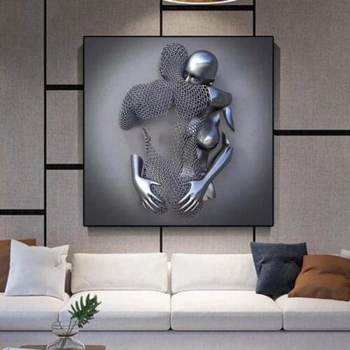 Metal Figure Statue Prints Romantic Abstract Posters Canvas Painting Wall Art Pictures Modern Living Room Home Decoration