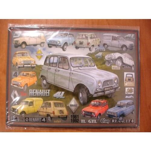 Tole Plaque Metal Collection Renault 4 L R4 Historique 1961 1992 Tin Sign Car Vintage Metal Decor