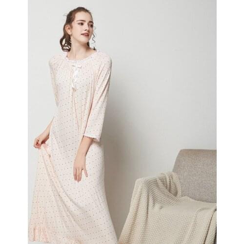 Cute Womens Sleeping Dress Princess Modal Sleepwear Long Loose Floral Printed Nightdress Nightwear Comfy Home Dress Plus Size