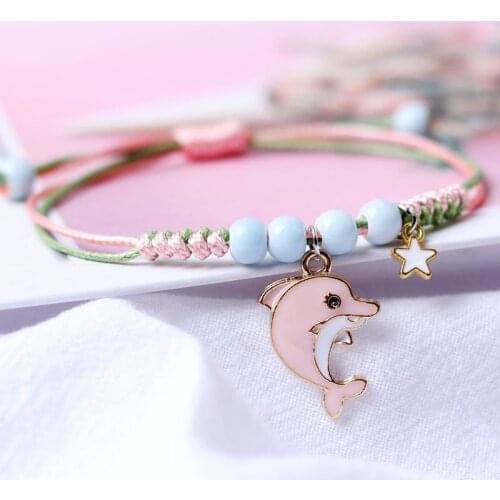 Fashion Women Dolphin Pendant Bracelets Hand Knitted Ceramic Beads Bracelet Ocean Series Jewelry Accessories