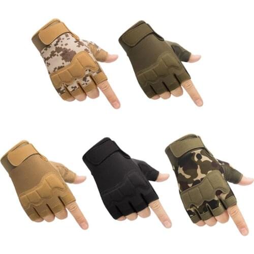 Men Knuckle Protective Fingerless Gloves Outdoor Sports Camouflage Anti Cutting Hunting Hiking Climbing Cycling Half Finger Shor