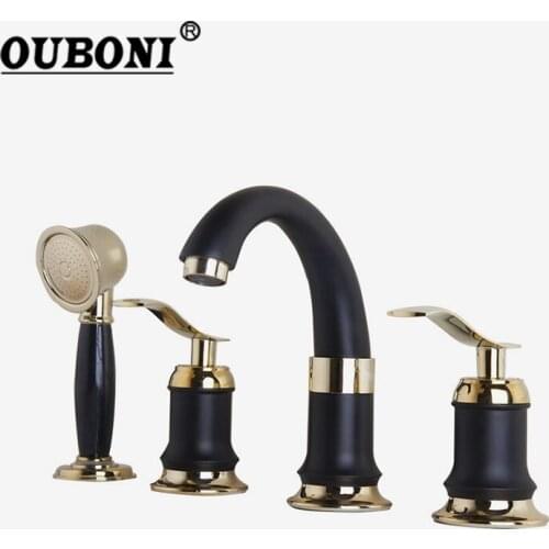 Black Golden Painting Bathroom 4 Pcs Shower Set Bathtub Shower Set Finished Shower Set With Rainfall Hand Shower Spray