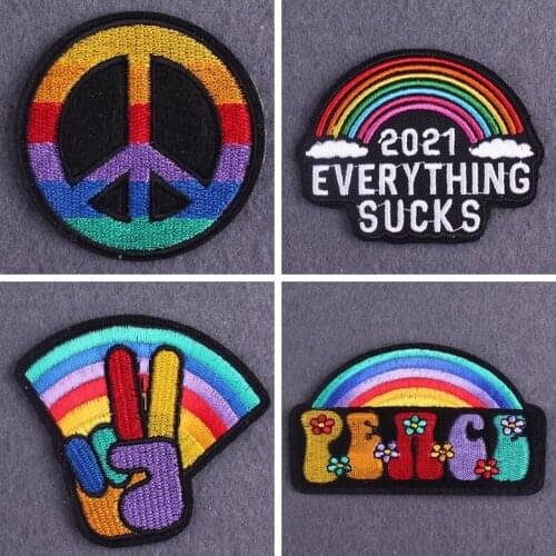 DIY Embroidered Patch Lgbt Rainbow Patches On Clothes Iron On Patch Badges On Backpack Gay Pride Patches For Clothing Stripes