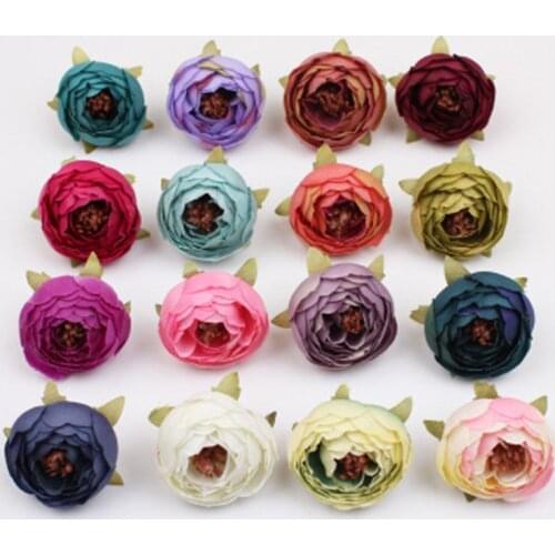 New Arrive 4.5-5cm Peony Flower Head Silk Artificial Flower For Wedding Decoration DIY Flower Garland Craft