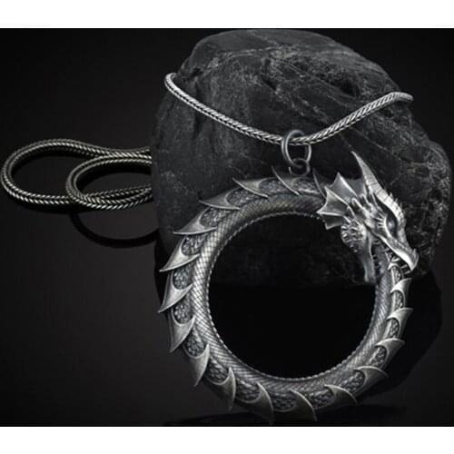 Zodiac Ouroboros Pendant Necklace Metal Dragon Pendants Hip Hop Mens Chain Necklace Personalized Punk Jewelry on the Neck