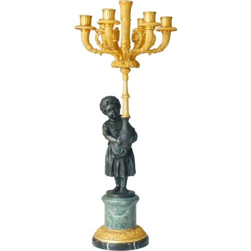 Large Real Gold Plated Bronze Boy & Girl Candlestick Candleholder Statue Sculpture Art Gorgeous Home Decoration