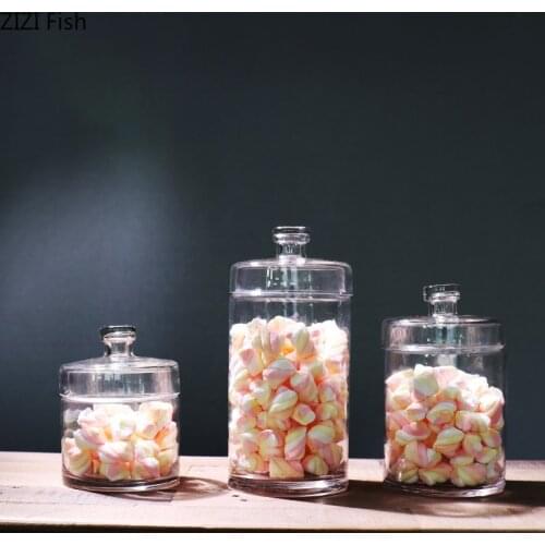 Creative Transparent Glass Candy Jar Kitchen Storage Bottle Store Food Ingredient Candy Biscuit Storage Jar Organization