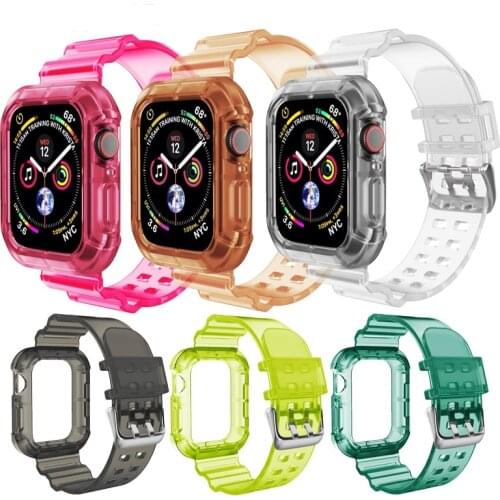 New Clear Band + Case for Apple Watch Series 6 SE 5 4 44mm 40mm Transparent Rubber Strap Cover For iWatch Accessories