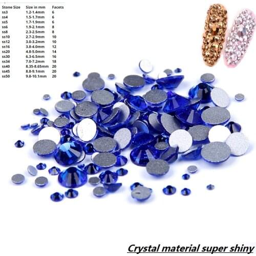 Sapphire Non Hotfix Crystal Rhinestones For 3D Nails Art Decoration SS3-SS34 Glue On Strass Chatons Appliques Nail Crystals