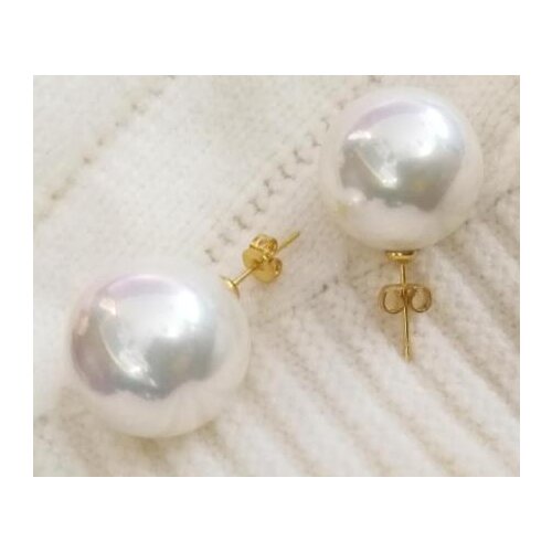 Unique White Shell Pearl Gold Stud Earrings Perfect Round Ball Beads Natural South Sea Shell Pearl Woman Jewelry 6mm 8mm 10mm 12