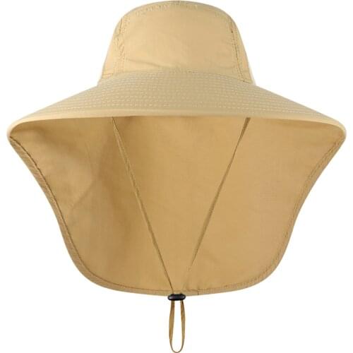 Outdoor UPF 50+ UV Protection Fishing Hat for Men Women Wide Brim with Neck Flap Side Mesh Camping Farming Beach Cycling Cap